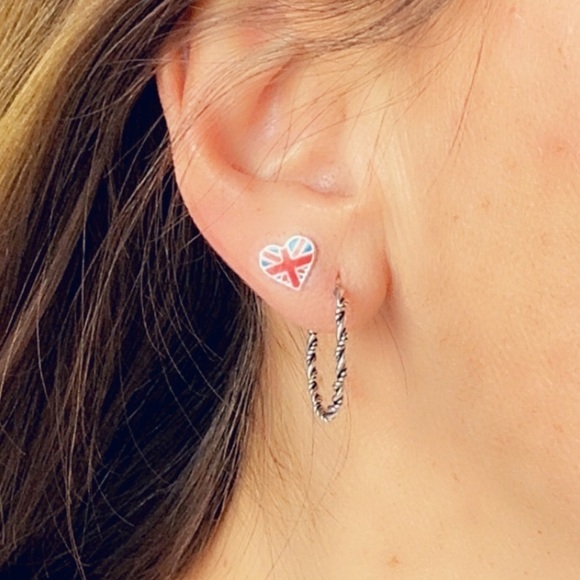 Sterling Silver England Flag Heart Studs - Picture 11 of 16